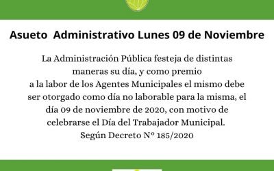 Asueto Administrativo Municipal para el día 9 de noviembre de 2020
