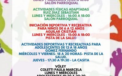 TALLERES DEPORTIVOS – DÍAS Y HORARIOS