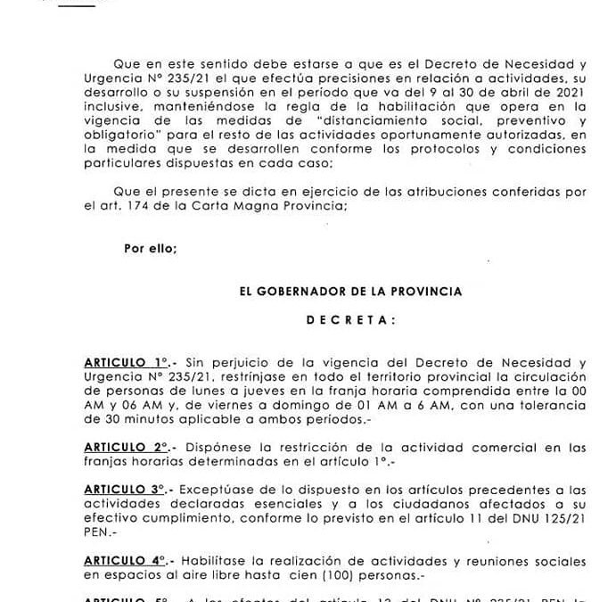 EL MUNICIPIO DE GILBERT INFORMA LAS NUEVAS MEDIDAS  ESTABLECIDAS POR EL GOBIERNO DE ENTRE RÍOS PARA TODO EL TERRITORIO PROVINCIAL.