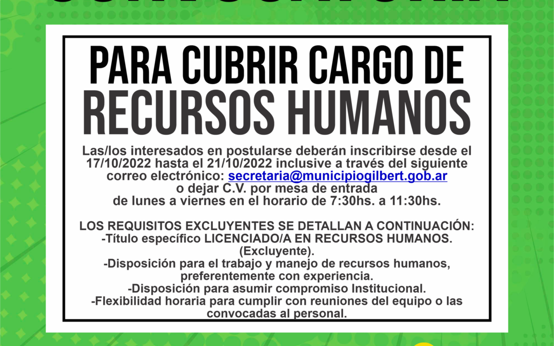 CONVOCATORIA PARA CUBRIR CARGO DE RECURSOS HUMANOS