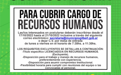 CONVOCATORIA PARA CUBRIR CARGO DE RECURSOS HUMANOS