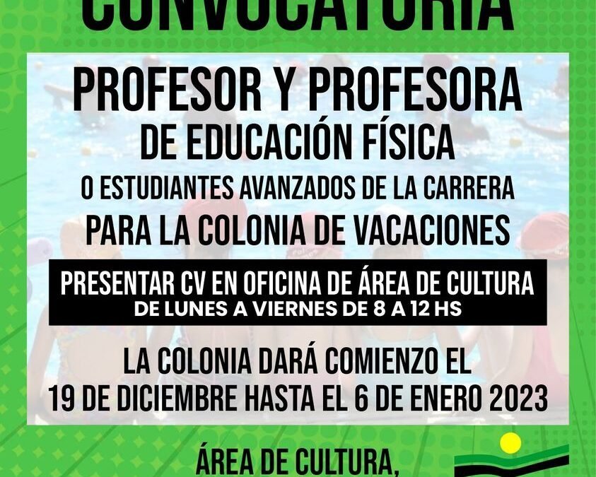CONVOCATORIA PROFESOR Y PROFESORA DE EDUCACIÓN FÍSICA o ESTUDIANTES AVANZADOS DE LA CARRERA.