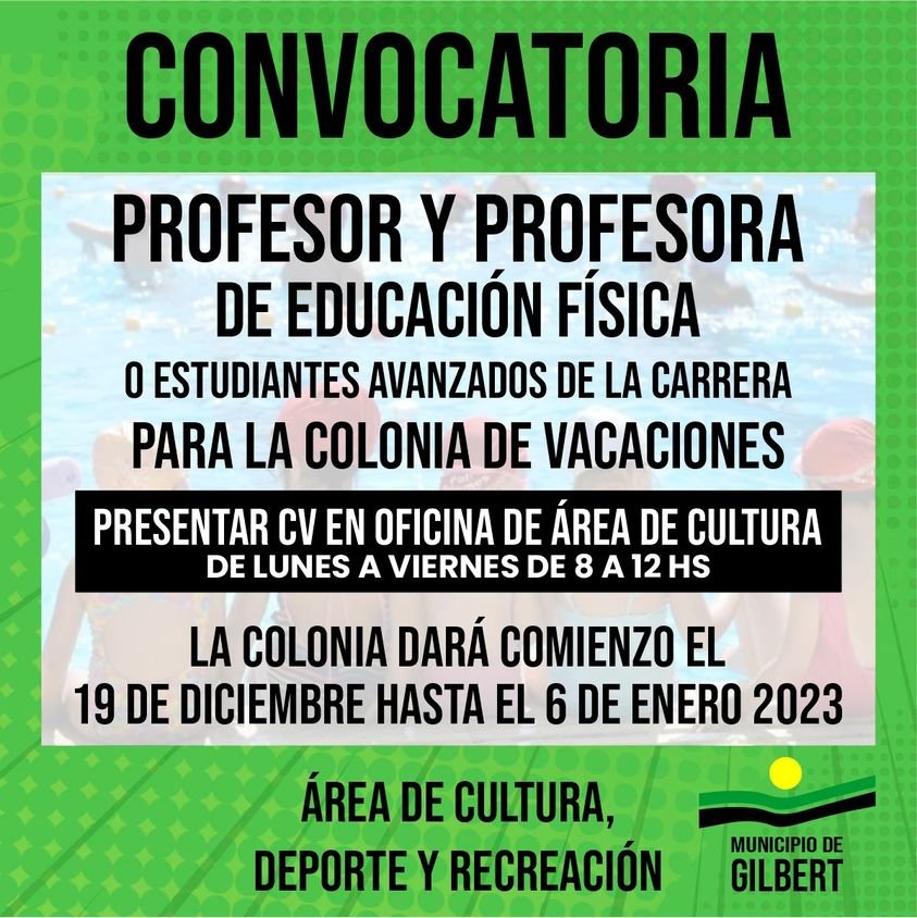 CONVOCATORIA PROFESOR Y PROFESORA DE EDUCACIÓN FÍSICA o ESTUDIANTES AVANZADOS DE LA CARRERA.