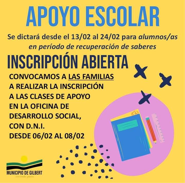 APOYO ESCOLAR: INSCRIPCIONES ABIERTAS