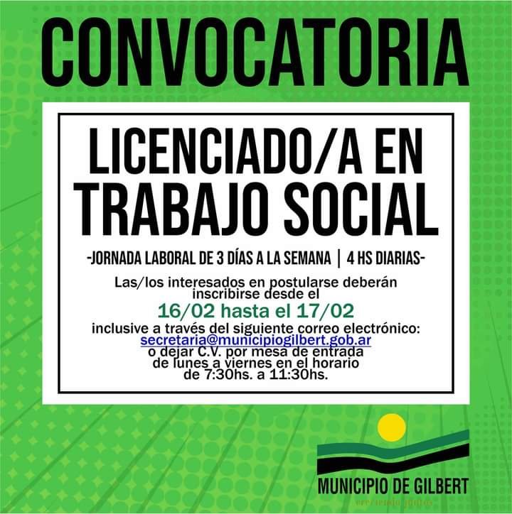 SE EXTIENDE EL PLAZO PARA LA CONVOCATORIA DE LICENCIADO/A EN TRABAJO SOCIAL