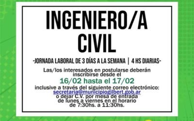 SE EXTIENDE EL PLAZO PARA LA CONVOCATORIA DE INGENIERO/A CIVIL