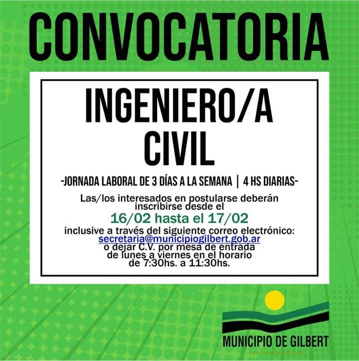 SE EXTIENDE EL PLAZO PARA LA CONVOCATORIA DE INGENIERO/A CIVIL