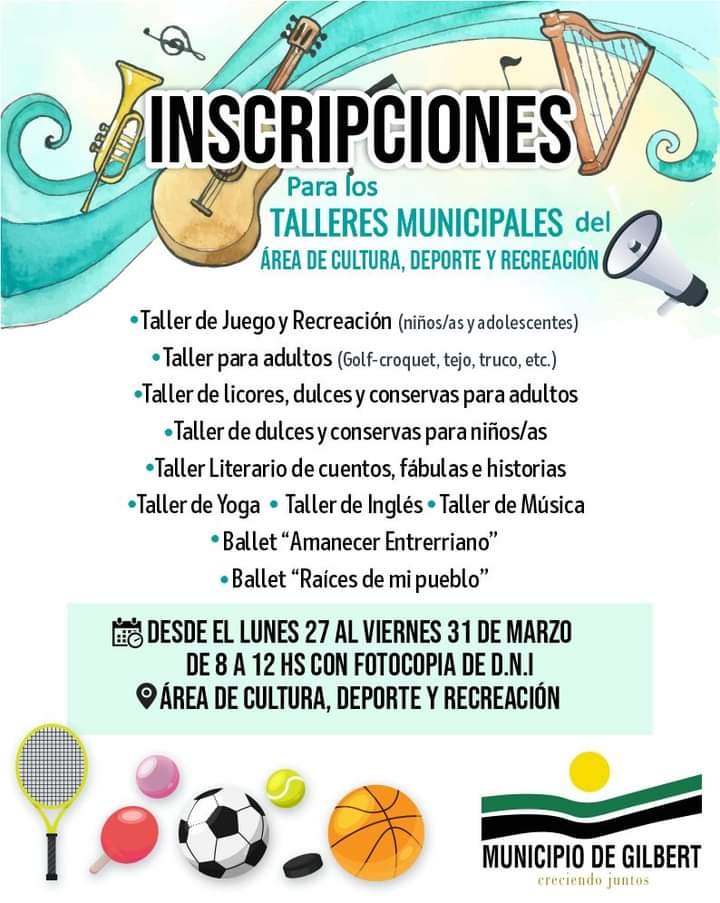 INSCRIPCIONES PARA LOS TALLERES MUNICIPALES 2023 EN GILBERT