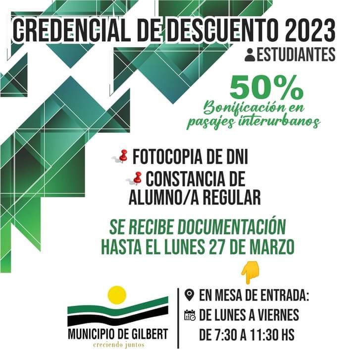 GILBERT:INSCRIPCIONES Y RENOVACIONES DE CREDENCIAL DE DESCUENTO DEL 50% PARA ESTUDIANTES EN PASAJES INTERURBANOS
