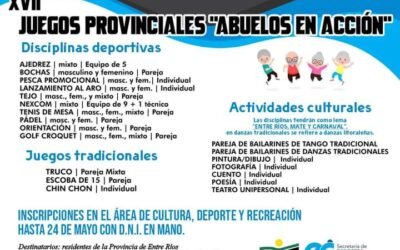 ESTA ABIERTA LA INSCRIPCIÓN PARA LOS XVIIº JUEGOS PROVINCIALES “ABUELOS EN ACCIÓN”