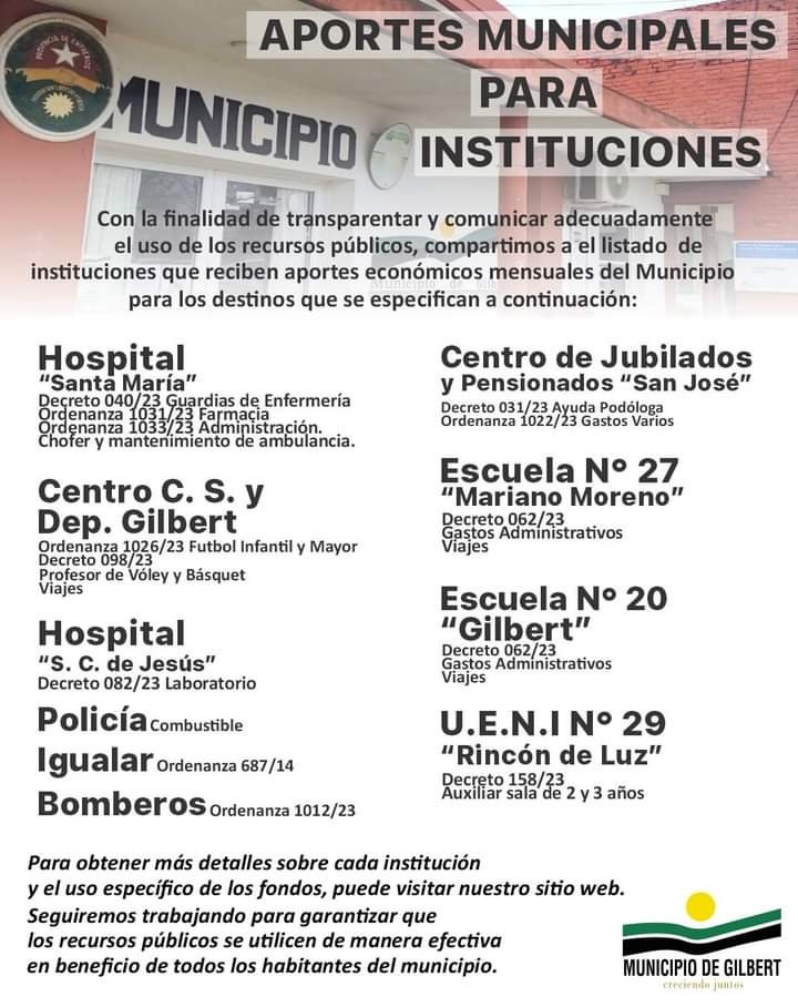 APORTES MUNICIPALES PARA INSTITUCIONES